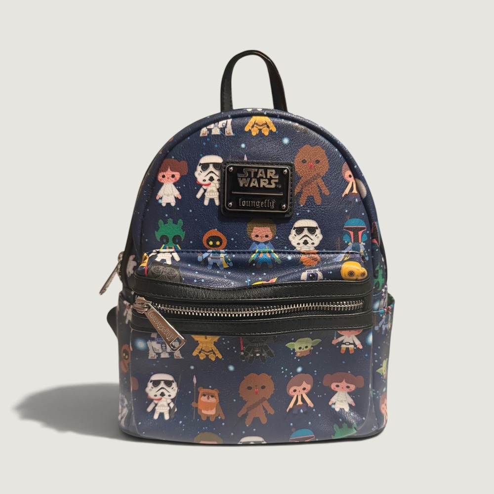Loungefly Star Wars Chibi Character All Over Print Mini Backpack Navy Blue